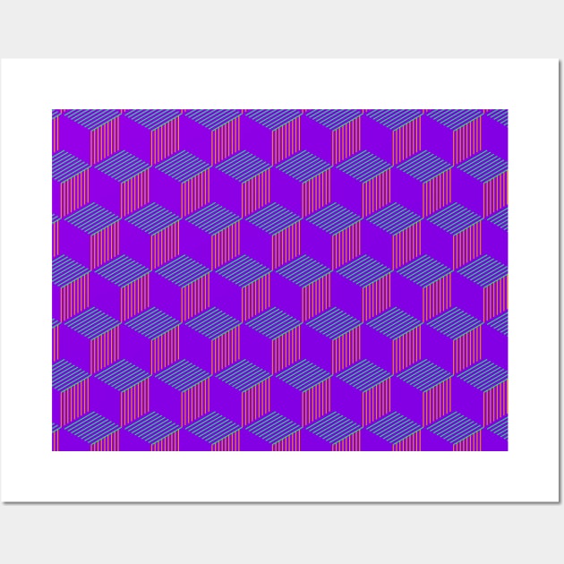 Greeen, yellow and violet geometric cube pattern design Triad color design. Ideal for stamps and clothes stamps Wall Art by Drumsartco